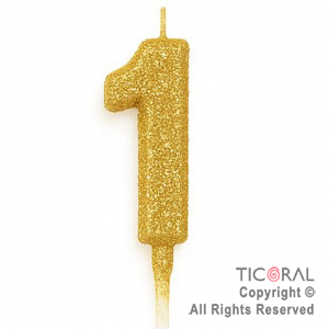 VELA NUMERAL CHICO 5.5 CM CON GIBRE ORO NUMERO 1 x 1